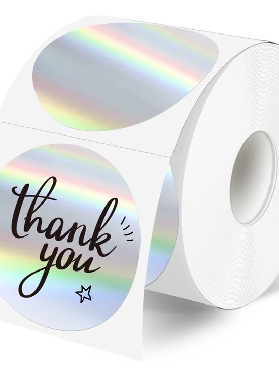 Other - 100 Custom 2” circle labels with your QR code or Thank You! Iridescent Silver